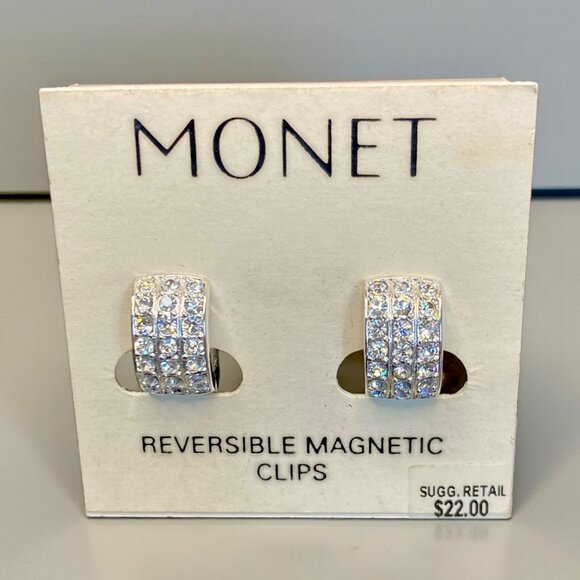 Monet Reversible Magnetic Clip Earrings Rhinestones -247 - Picture 1 of 2